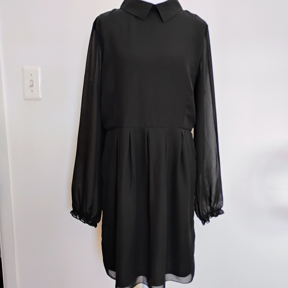 KK Elegant Black Women's Dress Size L Fully Lined Sheer Long Sleeves